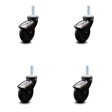 Service Caster 3 Inch Black Hooded Neoprene Rubber 5/16 Inch Threaded Stem Casters SCC, 4PK SCC-TS03S310-NPRB-BK-5161810-4